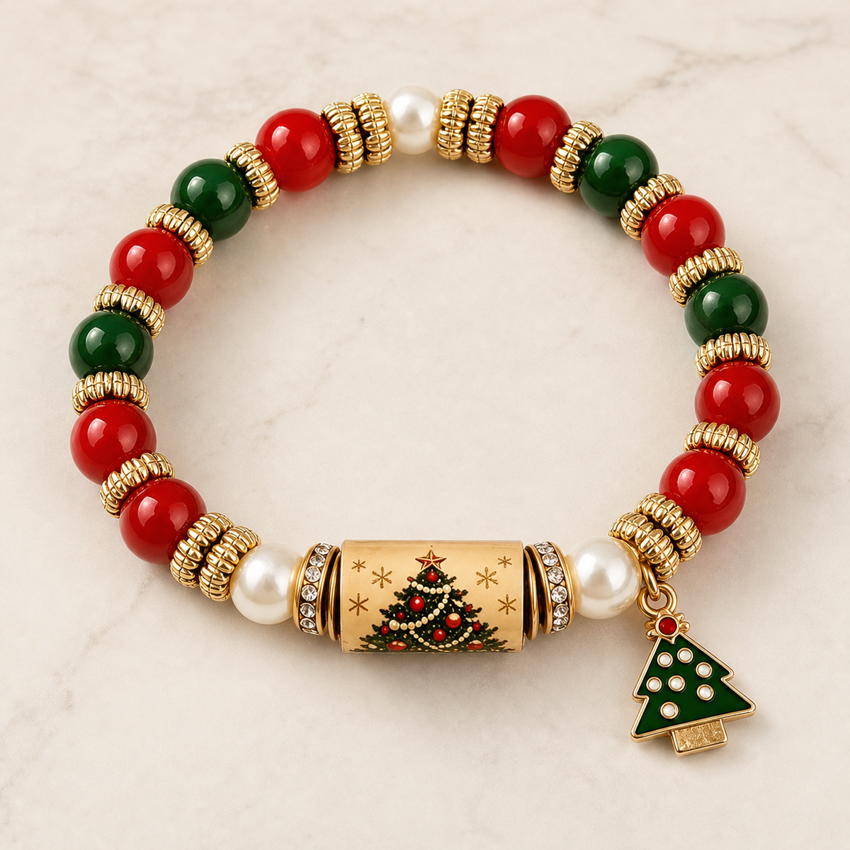 bracelet, Christmas bracelet, holiday jewelry, Christmas tree, elastic bracelet, red bracelet, green bracelet, beaded bracelet, Christmas gift,Studio7Fashion
