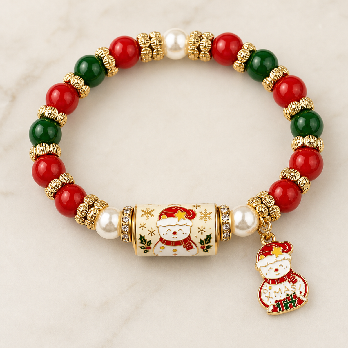 bracelet, Christmas bracelet, snowman bracelet, holiday jewelry, festive jewelry, red bracelet, green bracelet, white bracelet, Christmas gift, holiday gift, winter accessories,Studio7Fashion