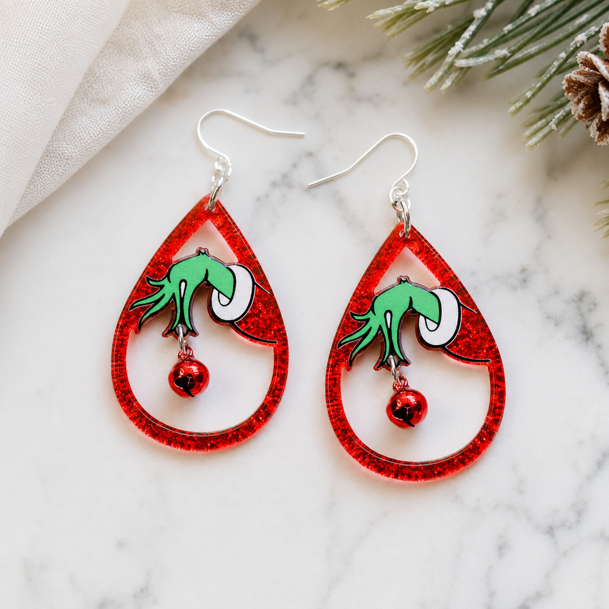 Red Glitter Festive Teardrop Earrings,Studio7Fashion