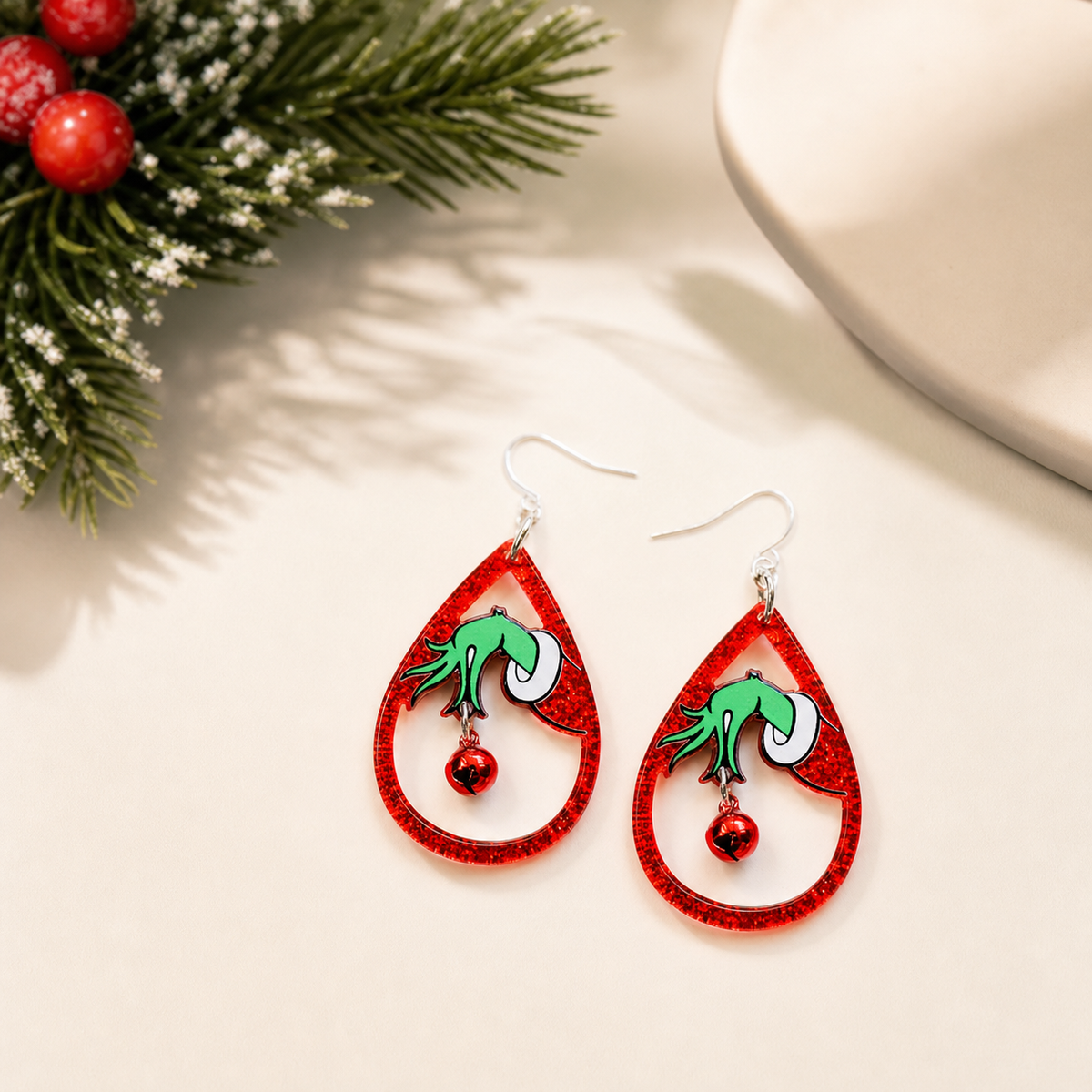 Red Glitter Festive Teardrop Earrings,Studio7Fashion