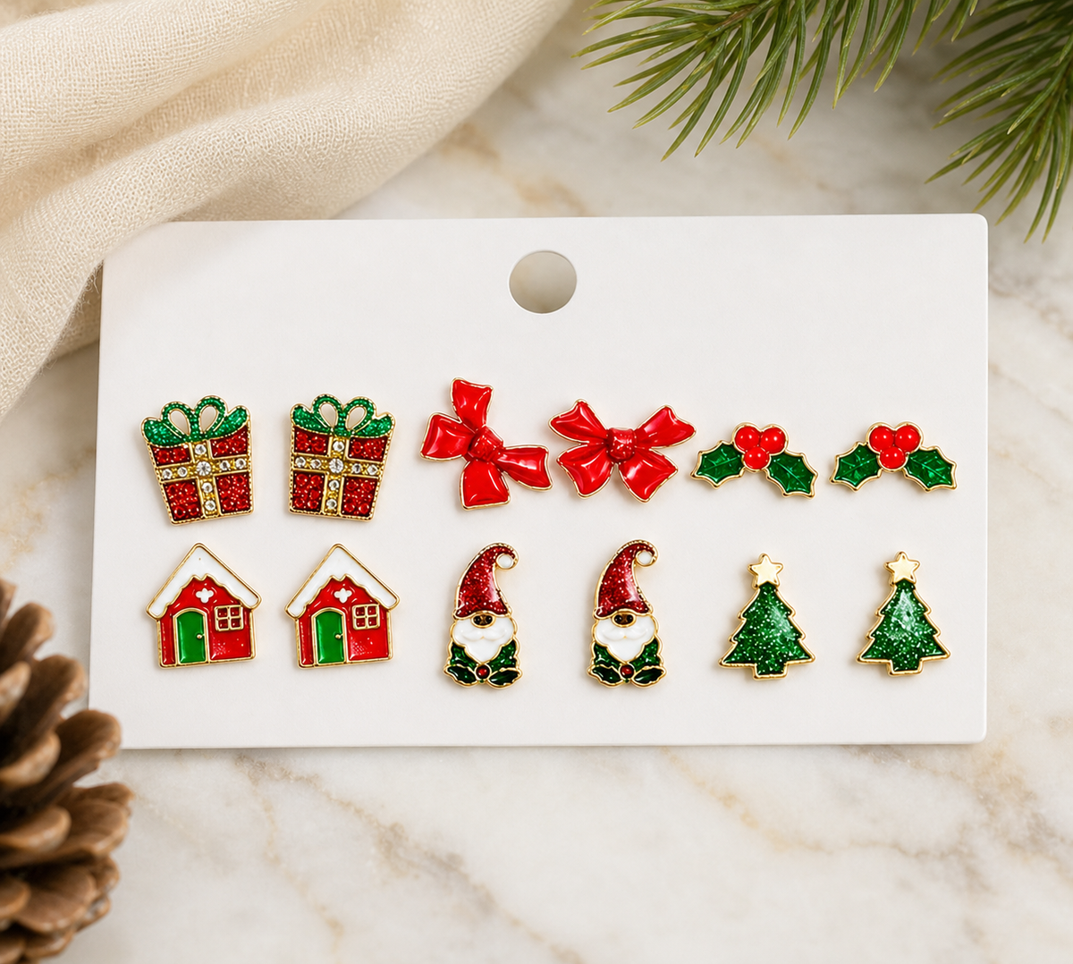 Christmas Holiday Earrings - 6-Pair Festive Earring Collection,Studio7Fashion