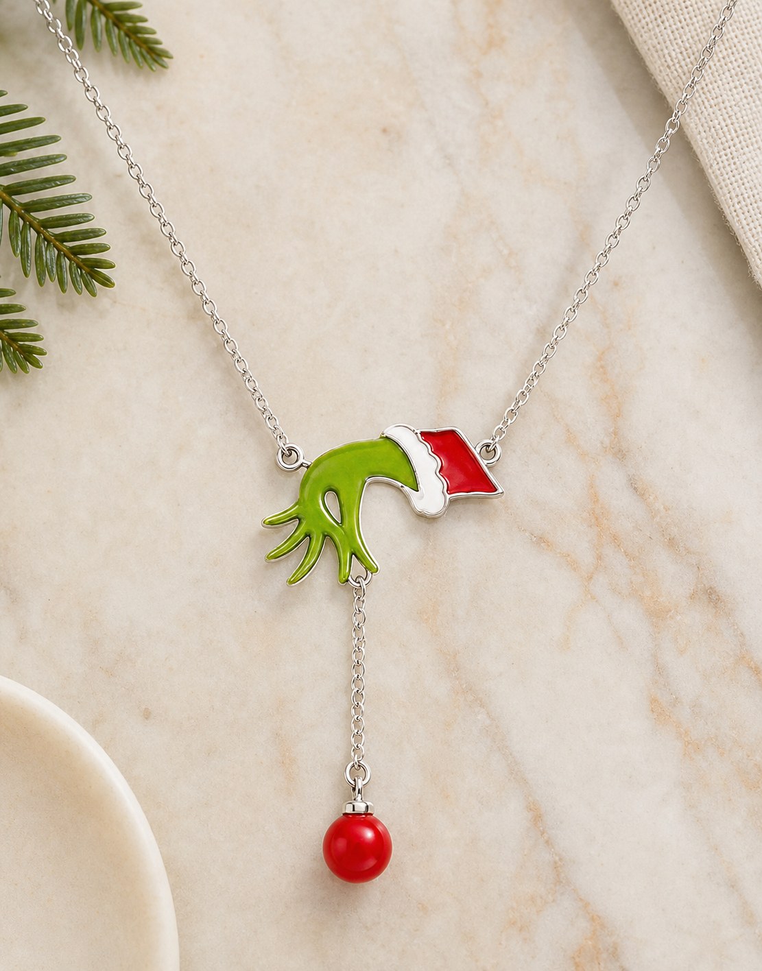 Green Holiday Character Santa Hat Necklace,Studio7Fashion