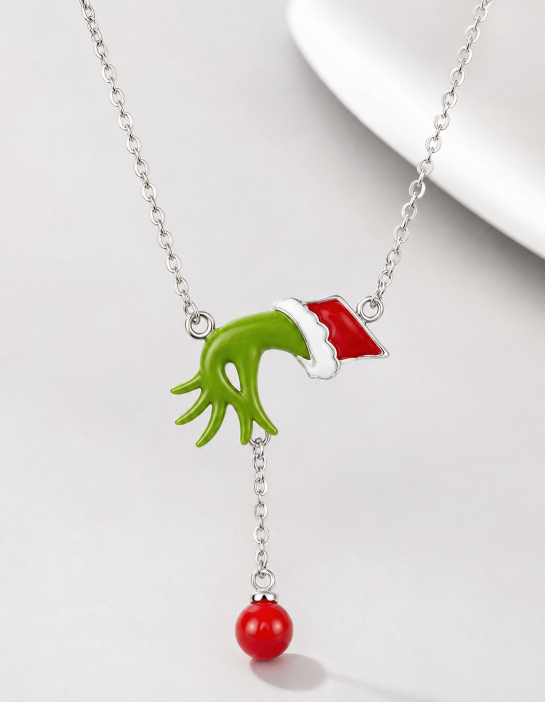 necklace, Christmas jewelry, holiday jewelry, Santa hat, green character, red and green jewelry, Christmas gift, seasonal accessory, women's jewelry,Studio7Fashion