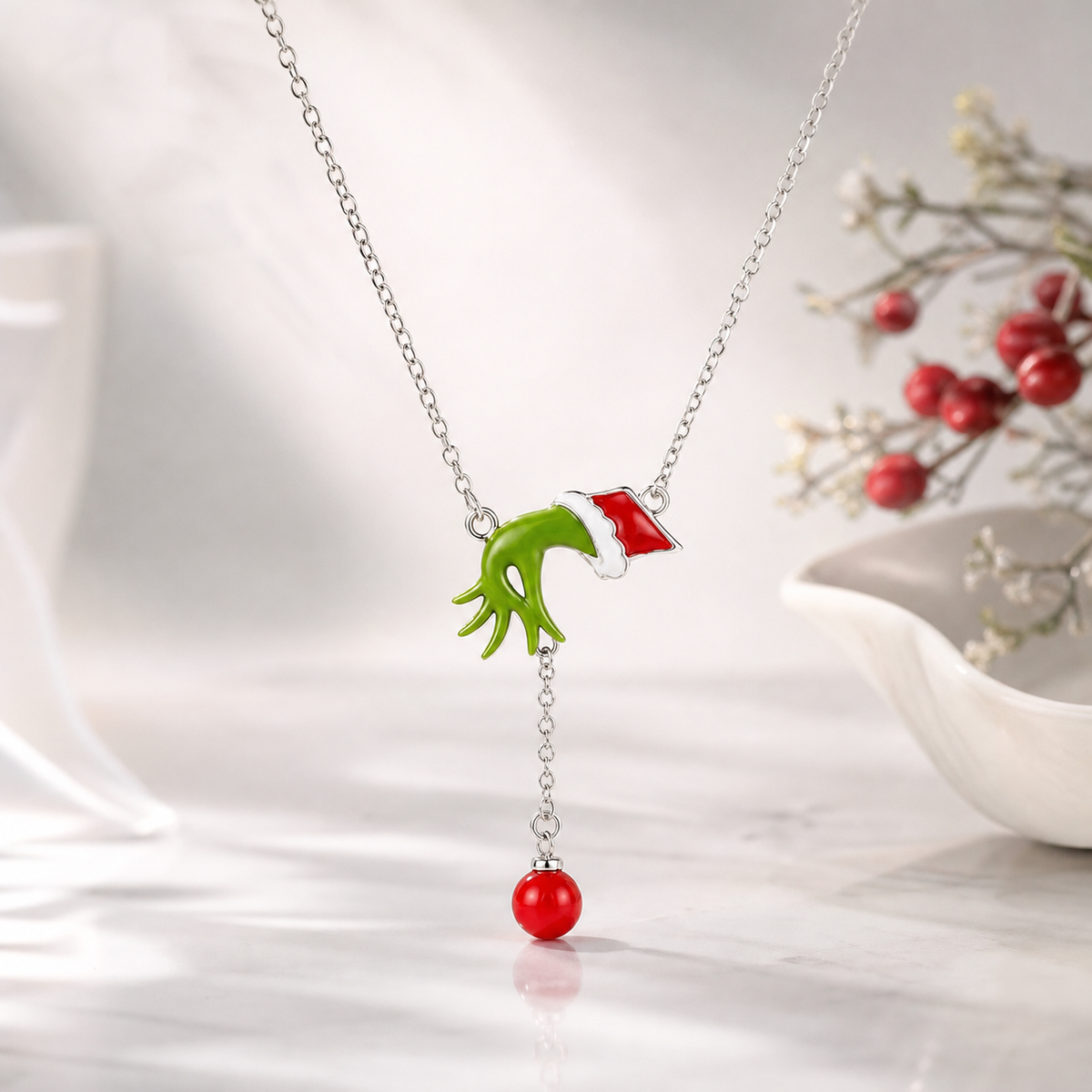 Green Holiday Character Santa Hat Necklace,Studio7Fashion