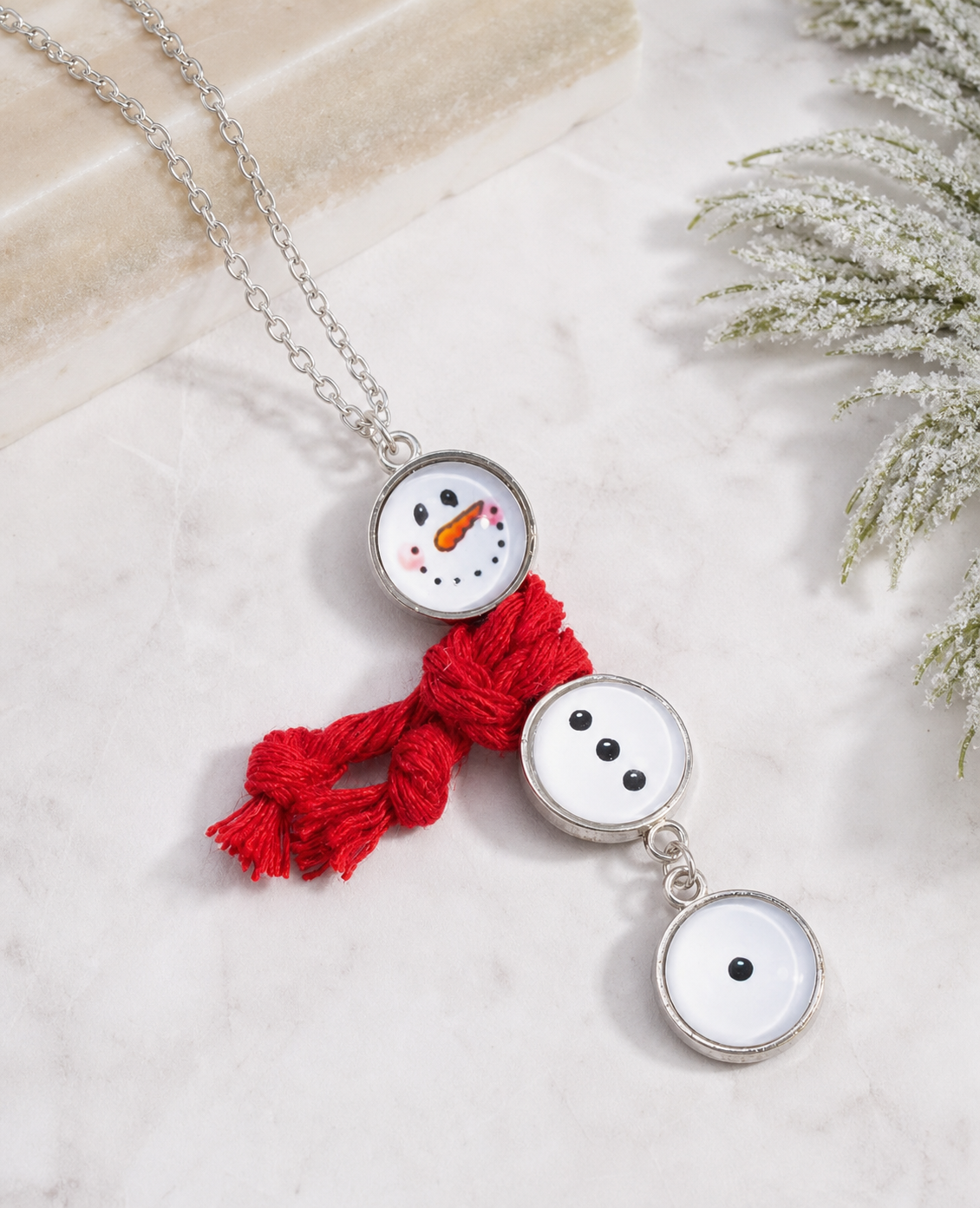 Snowman Necklace with Red Scarf,Studio7Fashion
