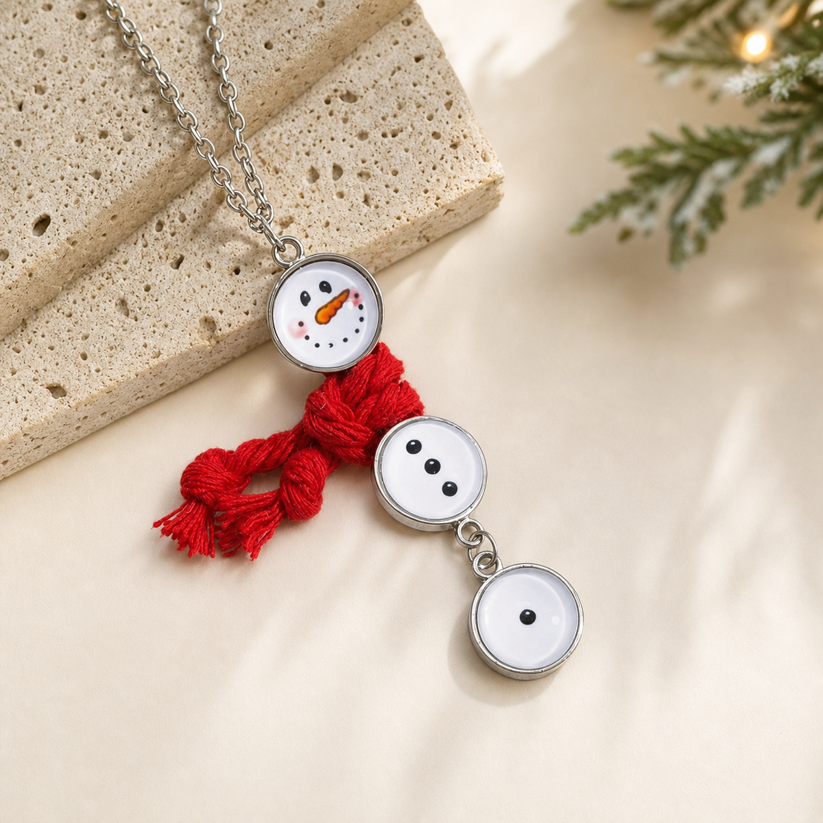 Snowman Necklace with Red Scarf,Studio7Fashion