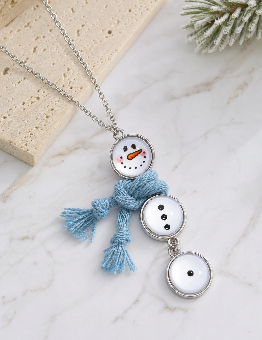Snowman Necklace with Blue Scarf,Studio7Fashion