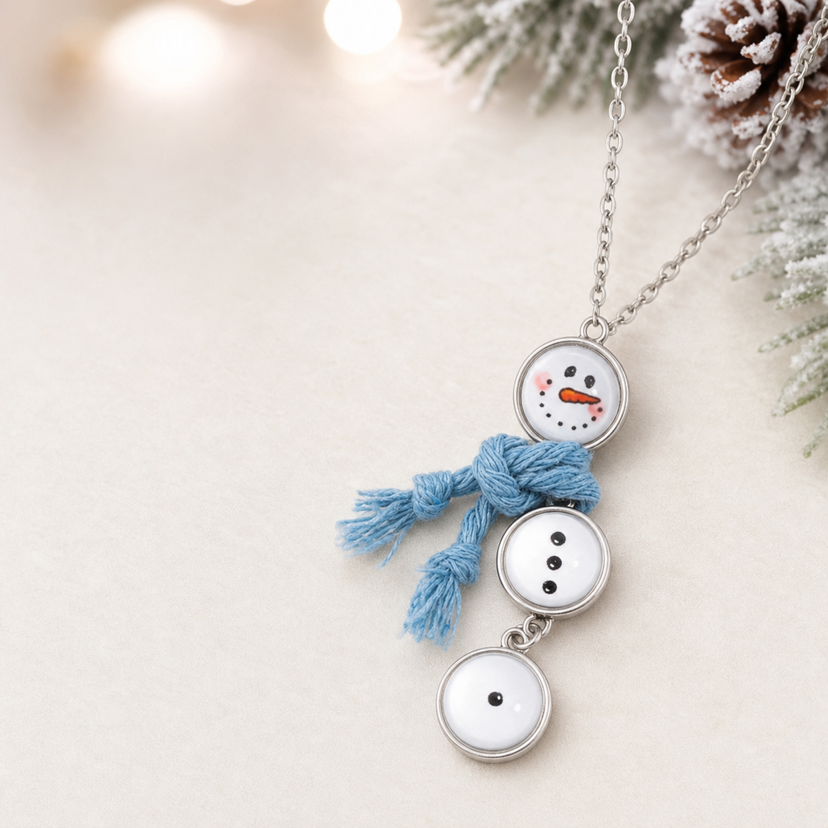 Snowman Necklace with Blue Scarf,Studio7Fashion