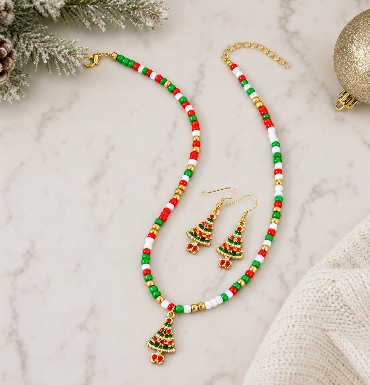 Christmas Tree Necklace and Earrings Jewelry Set,Studio7Fashion