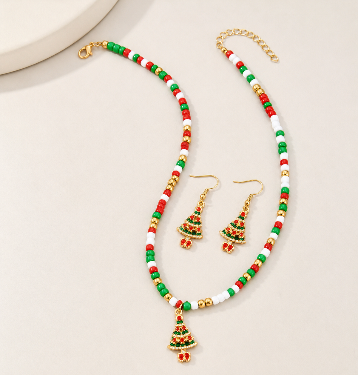 jewelry set, Christmas jewelry, Christmas tree jewelry, necklace and earrings, holiday accessories, festive jewelry, red jewelry, green jewelry, gold jewelry, holiday gift,Studio7Fashion