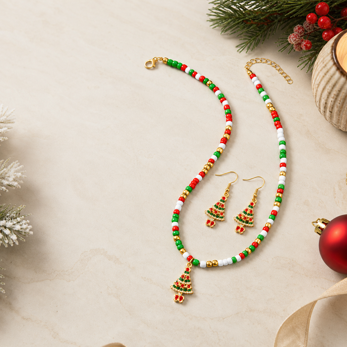 Christmas Tree Necklace and Earrings Jewelry Set,Studio7Fashion