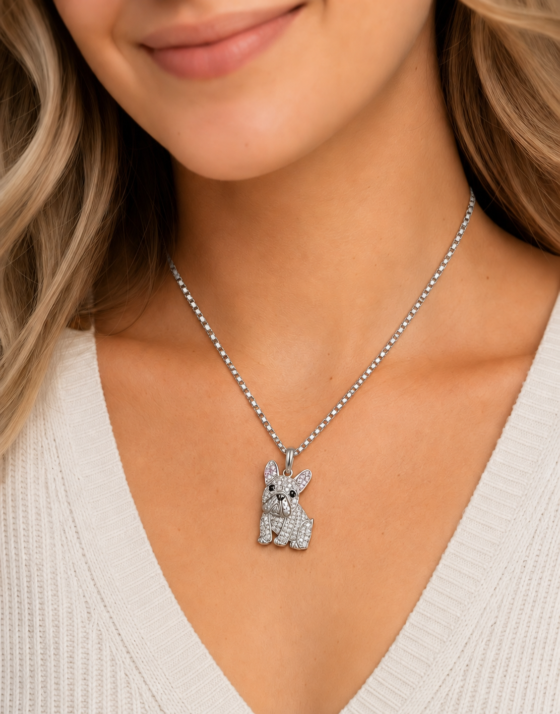 Rhinestone Bulldog Necklace