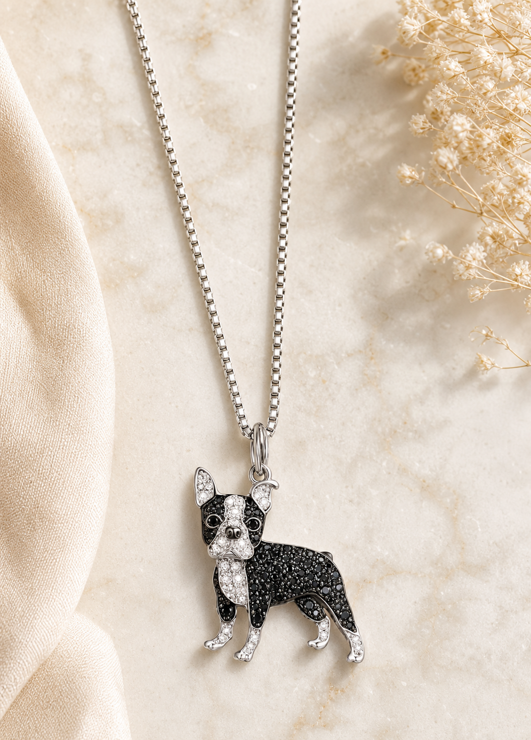 Black and Silver-Tone Dog Pendant Necklace,Studio7Fashion