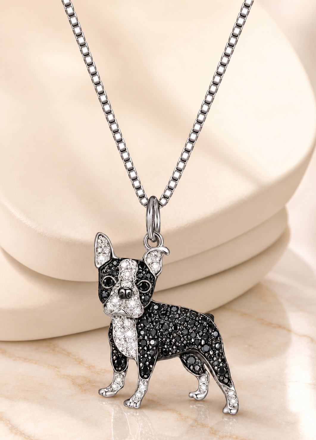 necklace, dog necklace, dog pendant, animal jewelry, black jewelry, silver-tone jewelry, box chain necklace, dog lover gift, gift,Studio7Fashion