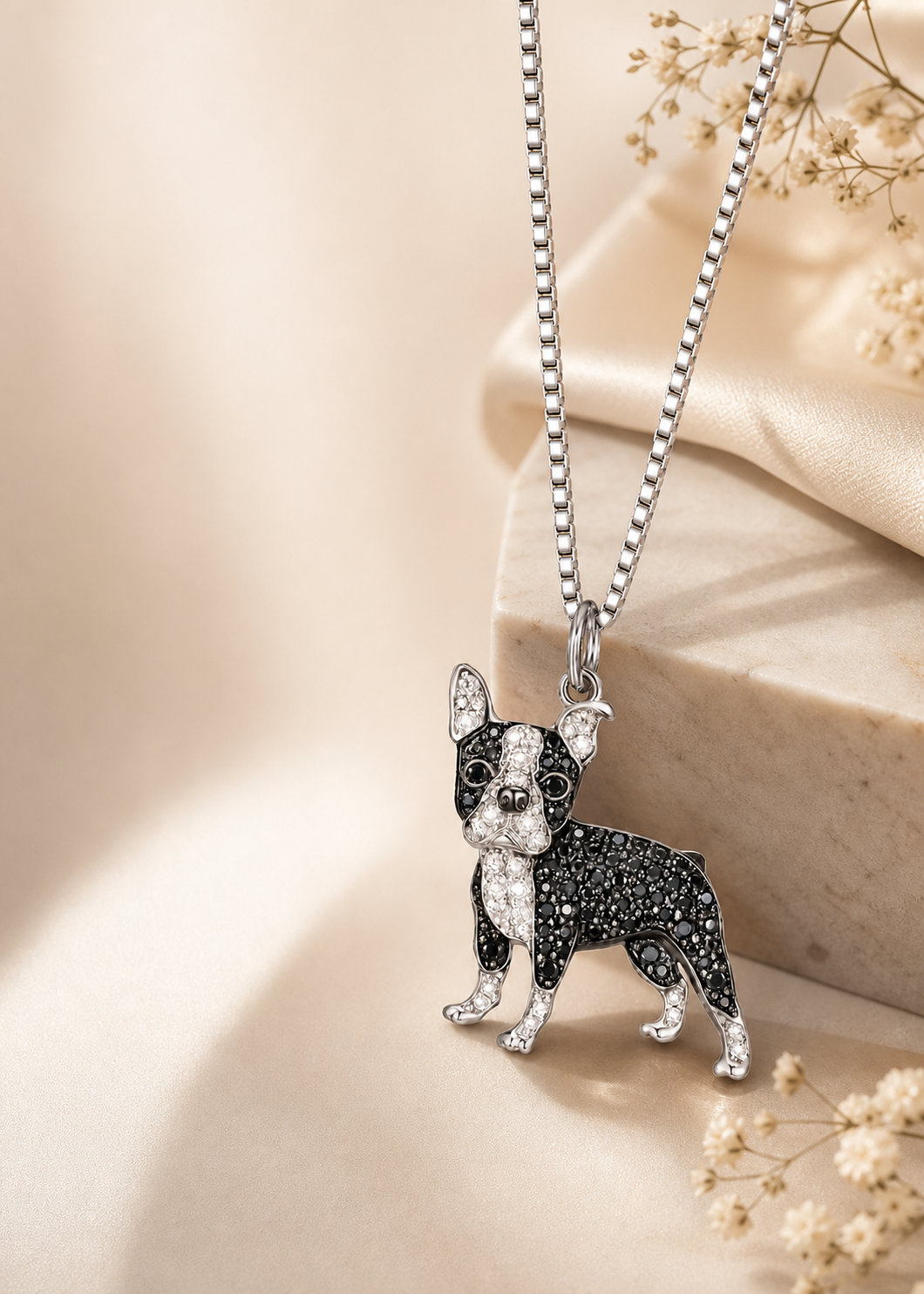 Black and Silver-Tone Dog Pendant Necklace,Studio7Fashion