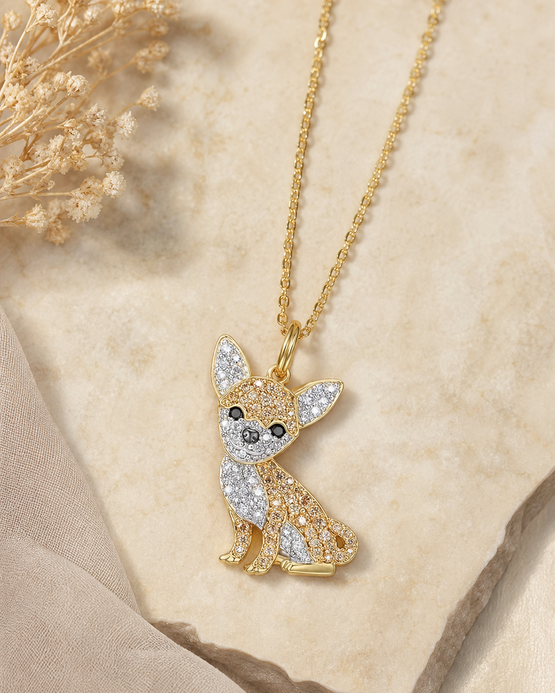 Gold-Tone chihuahua Pendant Necklace,Studio7Fashion