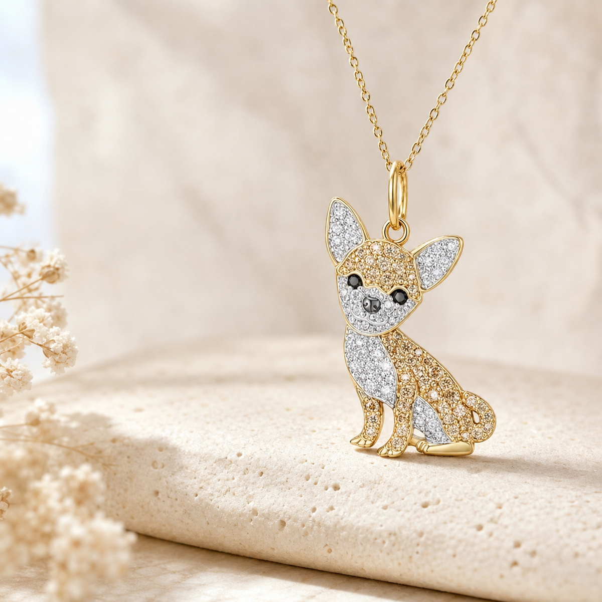 Gold-Tone chihuahua Pendant Necklace,Studio7Fashion