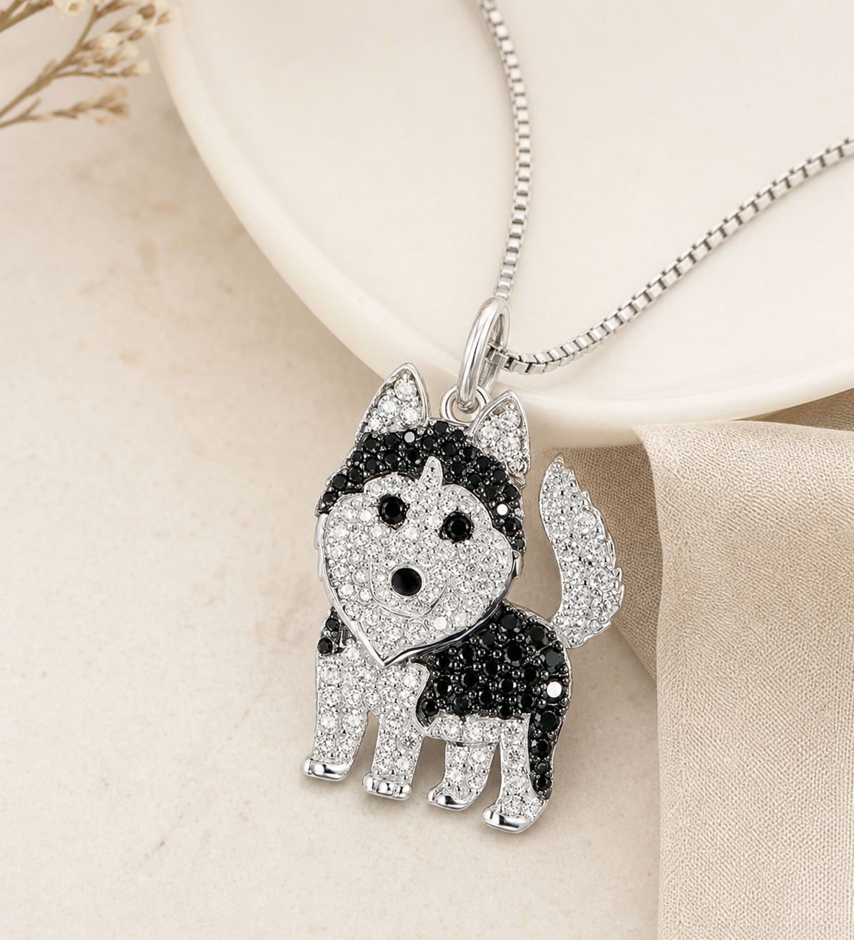 Black and Silver-Tone Husky Necklace,Studio7Fashion