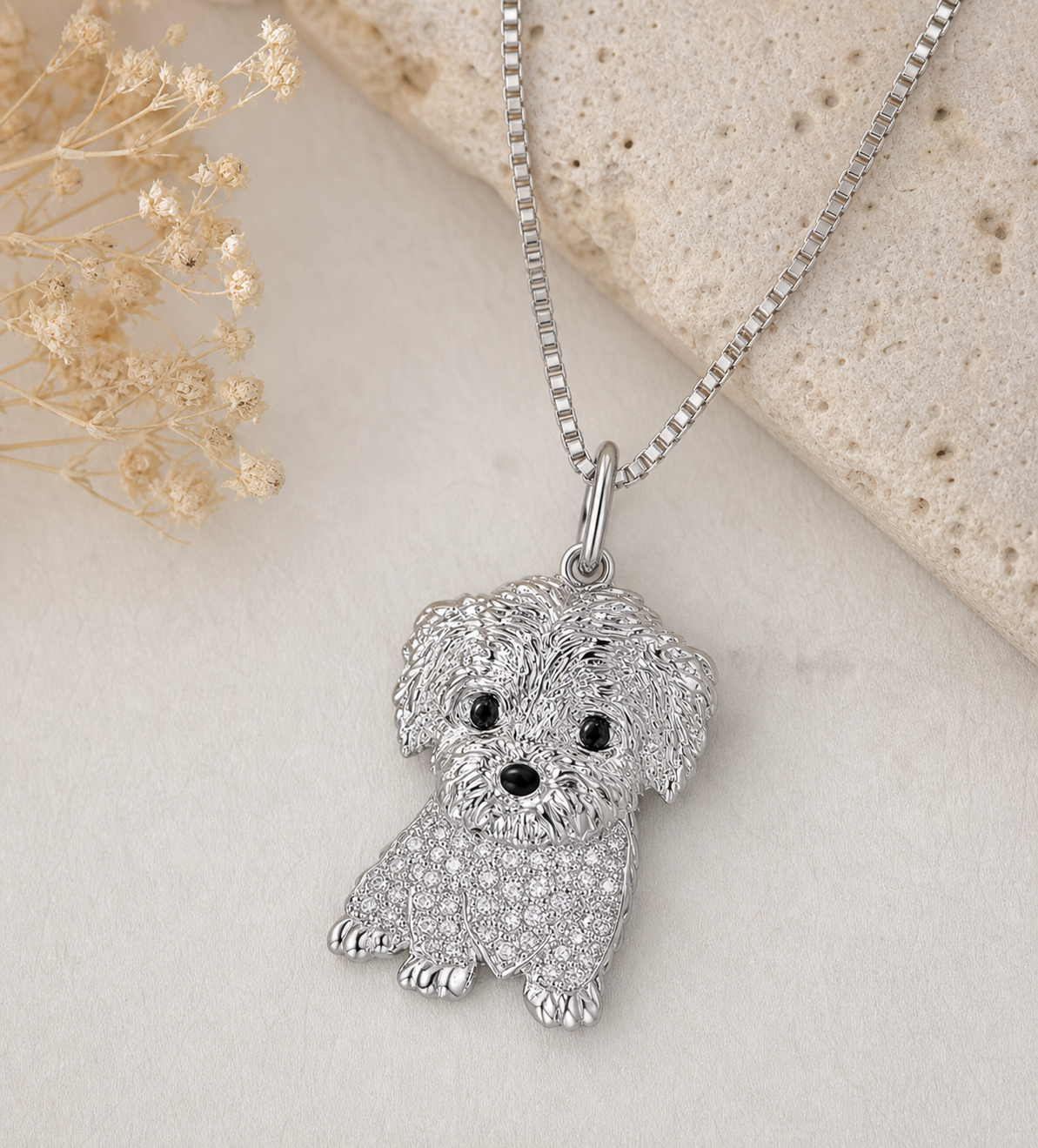 Silver-Tone Maltese Dog Necklace,Studio7Fashion