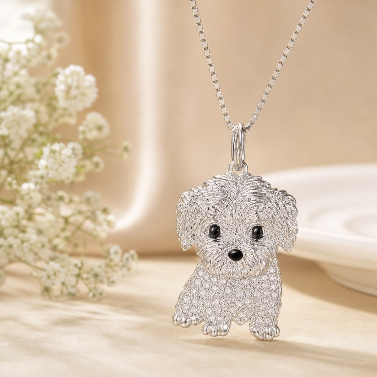 Silver-Tone Maltese Dog Necklace,Studio7Fashion