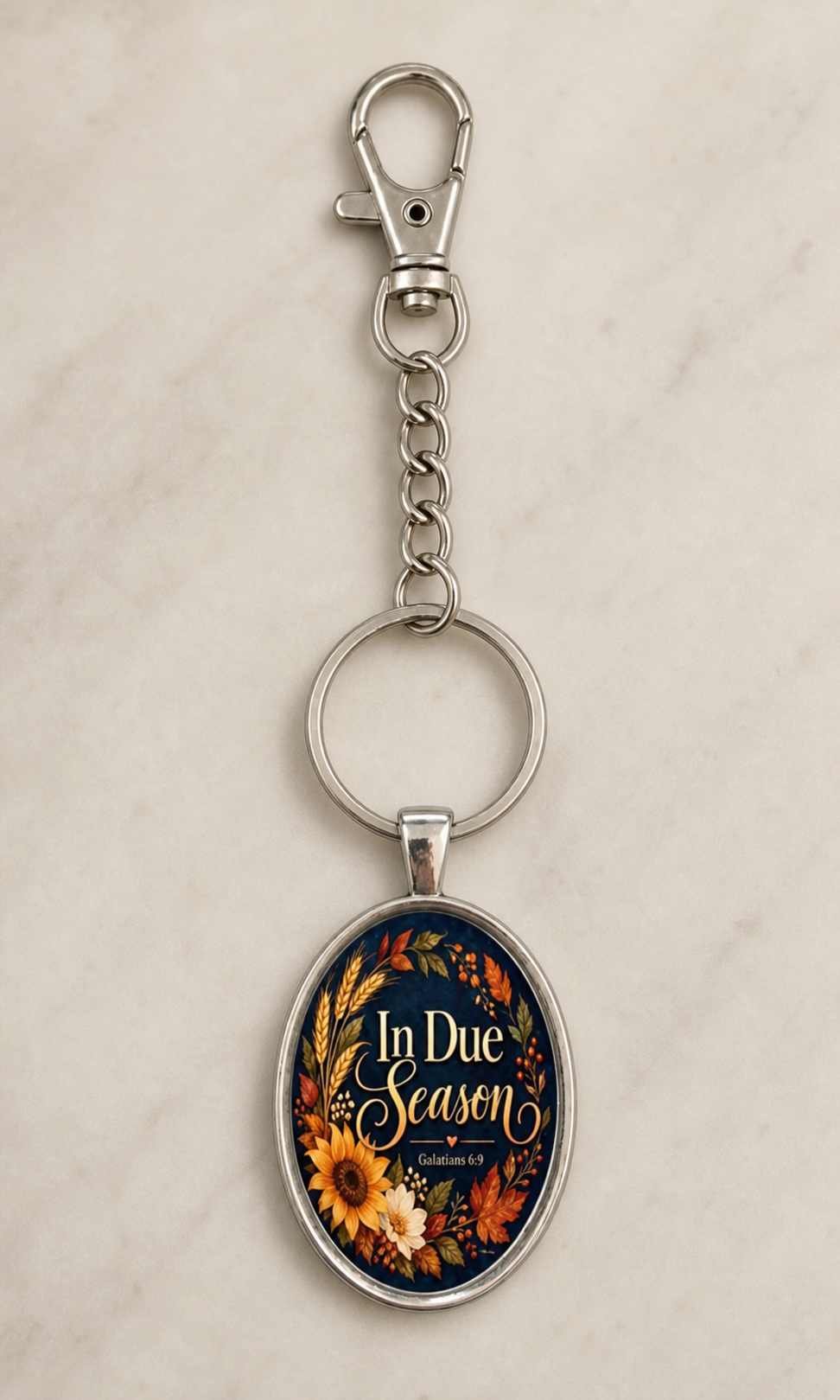 keychain, faith keychain, inspirational keychain, scripture keychain, Galatians 6:9, In Due Season, floral keychain, sunflower, Christian gift, faith gift, everyday accessory,Studio7Fashion