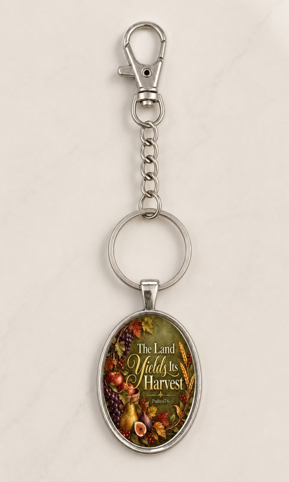 keychain, faith keychain, Christian accessory, scripture gift, Psalm 67:6, harvest, fruit, religious gift, everyday accessory, gift,Studio7Fashion