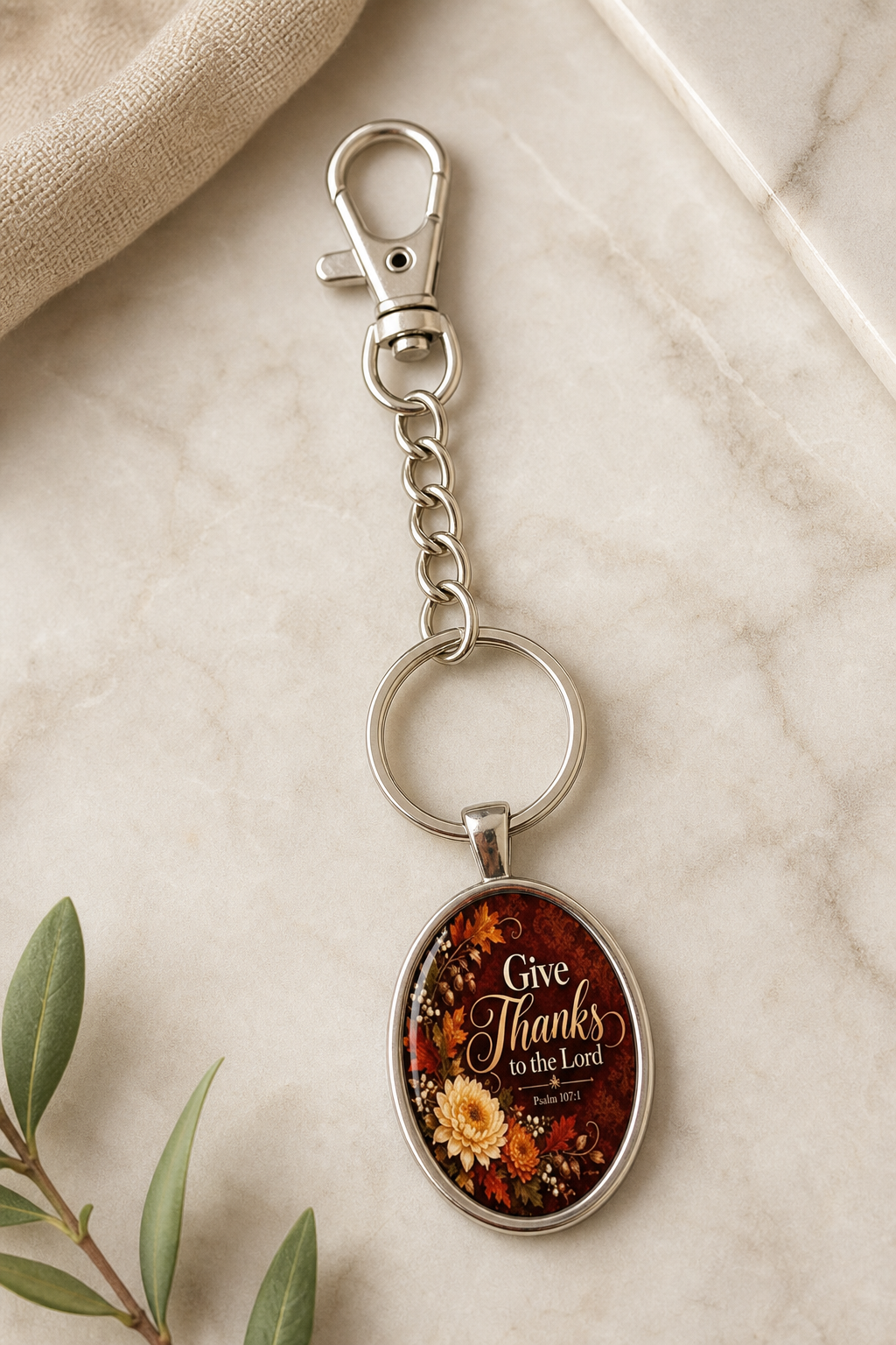 Give Thanks to the Lord Oval Faith Keychain,Studio7Fashion