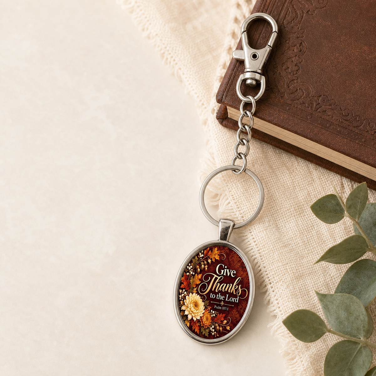 Give Thanks to the Lord Oval Faith Keychain,Studio7Fashion
