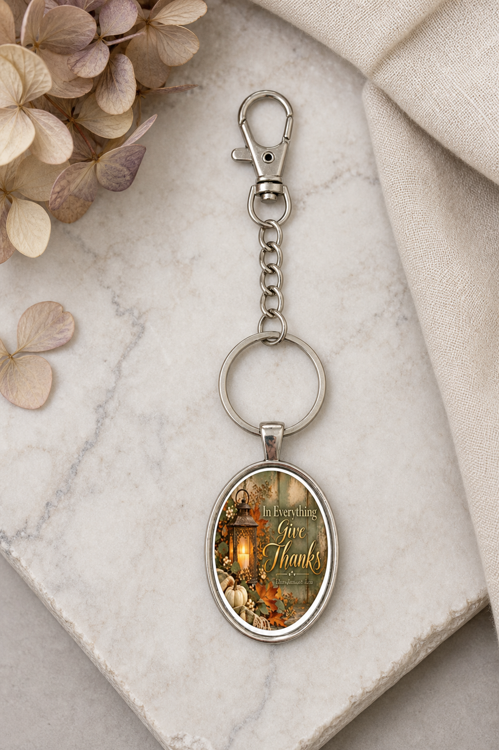 In Everything Give Thanks Oval Keychain,Studio7Fashion
