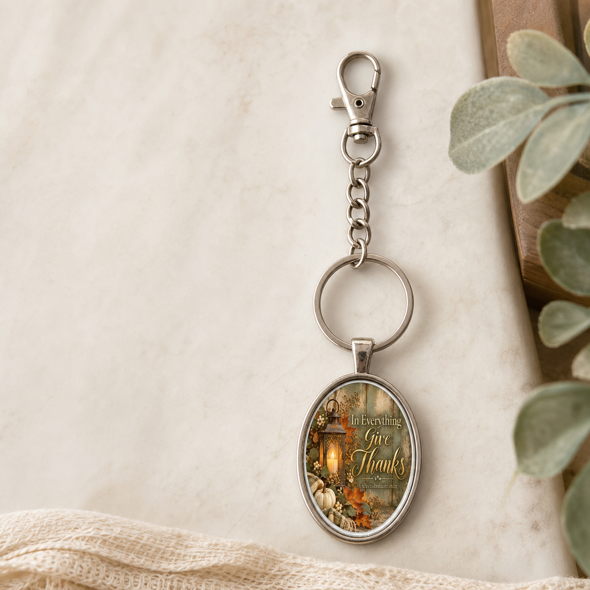 In Everything Give Thanks Oval Keychain,Studio7Fashion