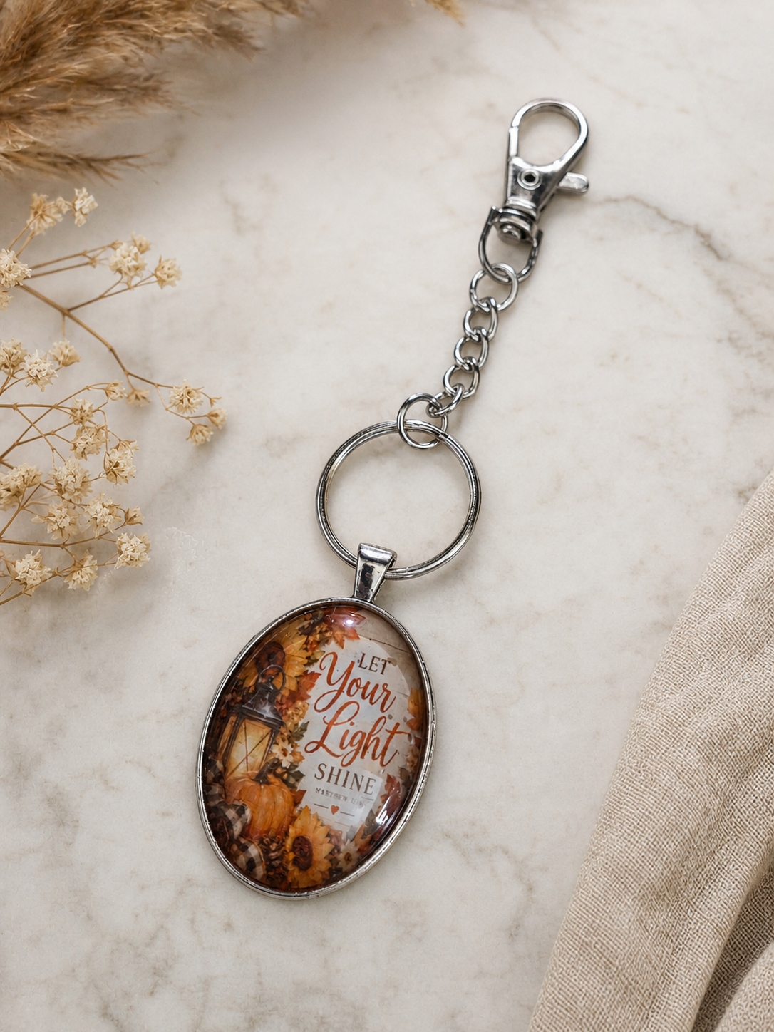 Silver Let Your Light Shine Fall Floral Keychain,Studio7Fashion