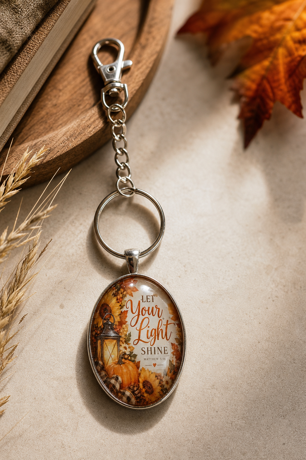 Silver Let Your Light Shine Fall Floral Keychain,Studio7Fashion