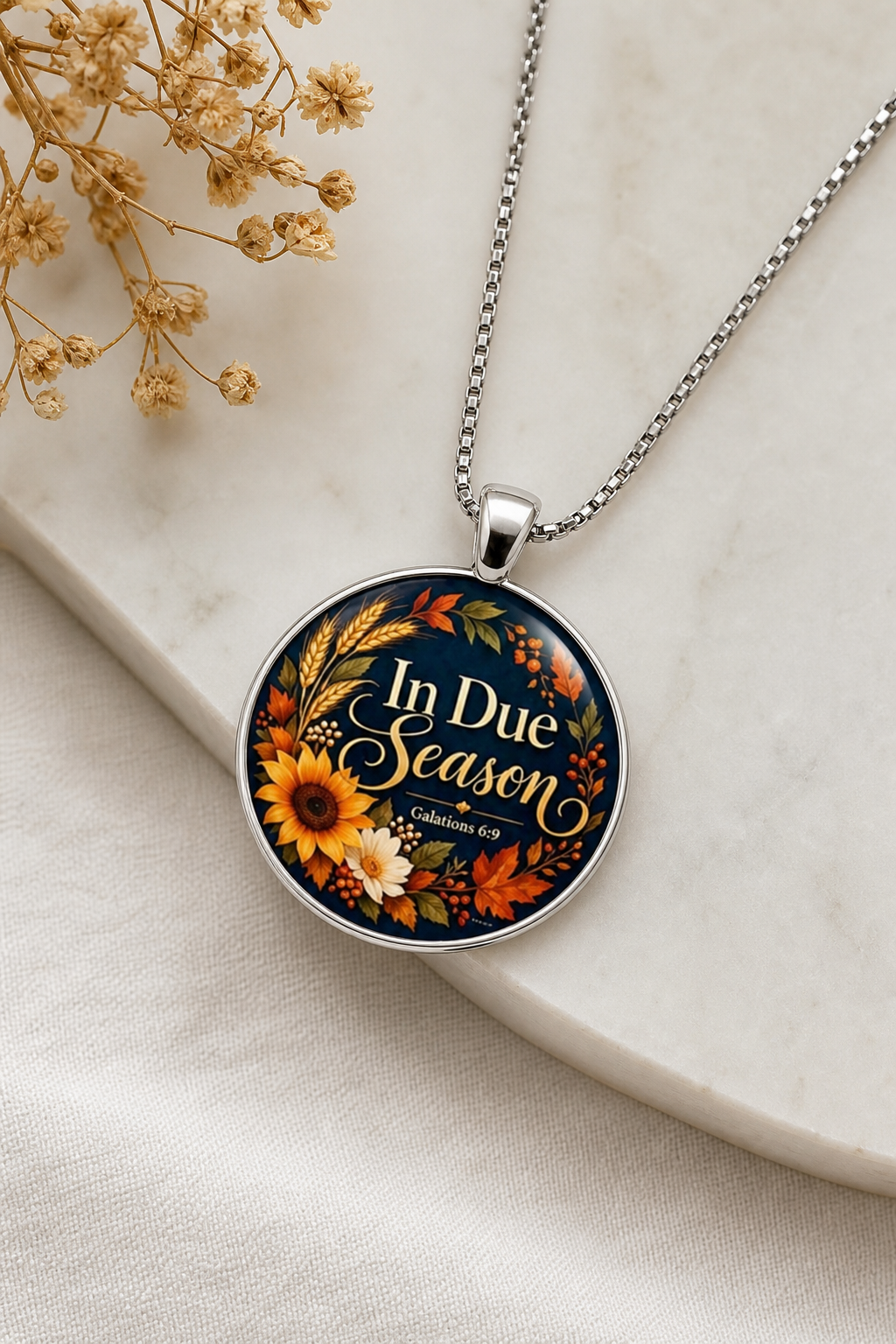 In Due Season Galatians 6:9 Floral Necklace,Studio7Fashion