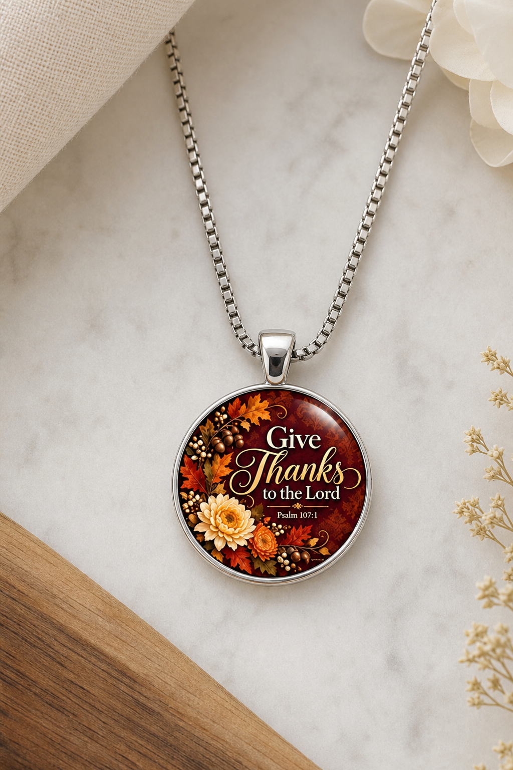 Give Thanks to the Lord Floral Faith Necklace,Studio7Fashion