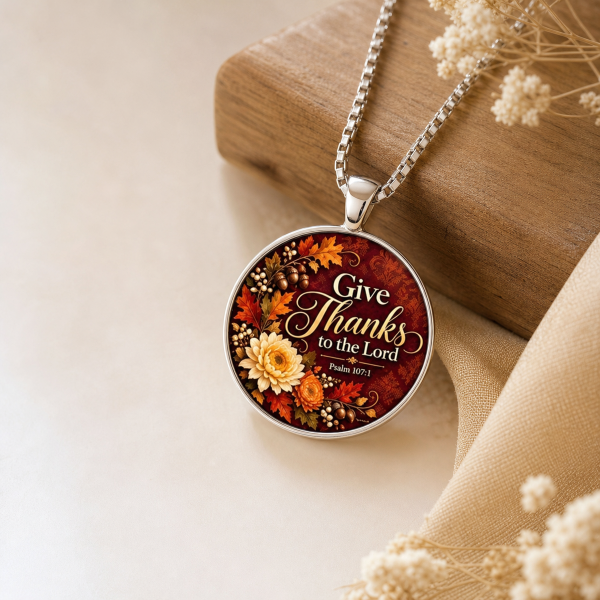 Give Thanks to the Lord Floral Faith Necklace,Studio7Fashion