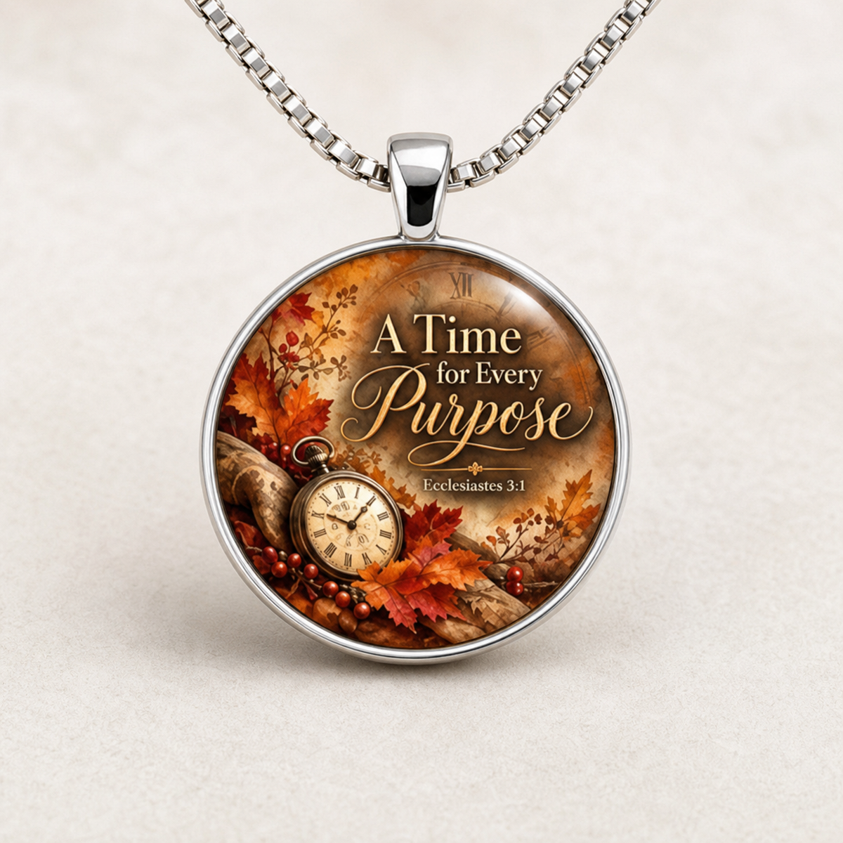 necklace, faith necklace, Christian jewelry, scripture jewelry, Ecclesiastes 3:1, devotional necklace, inspirational gift, church jewelry, autumn colors, vintage style, everyday wear,Studio7Fashion