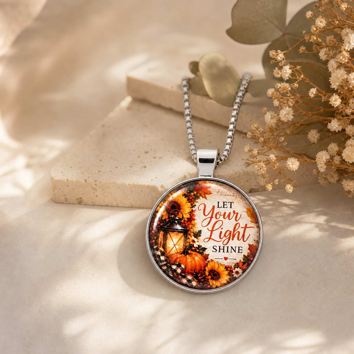 Let Your Light Shine Autumn Floral Silver Necklace,Studio7Fashion