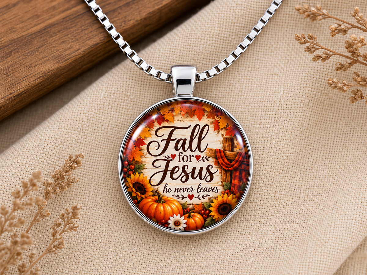 Silver Fall for Jesus Round Pendant Necklace,Studio7Fashion