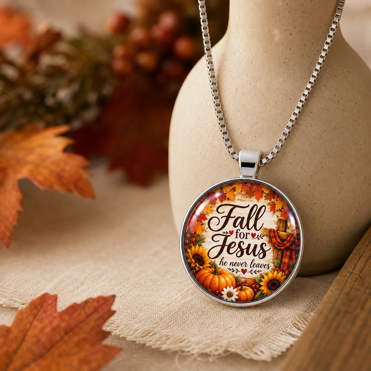 Silver Fall for Jesus Round Pendant Necklace,Studio7Fashion