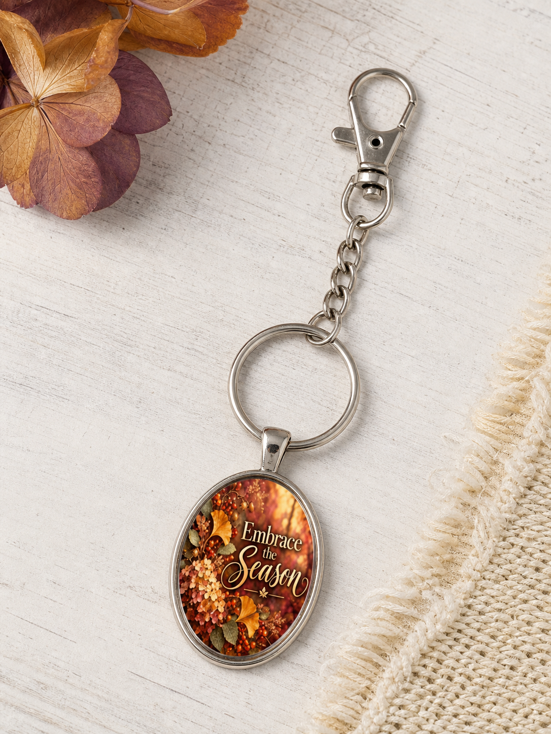 Embrace the Season Autumn Floral Oval Keychain,Studio7Fashion