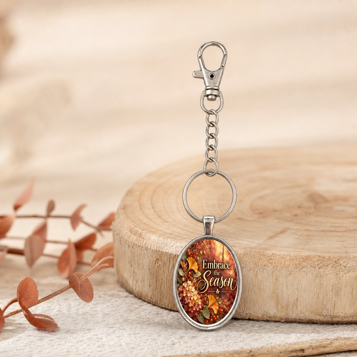 Embrace the Season Autumn Floral Oval Keychain,Studio7Fashion