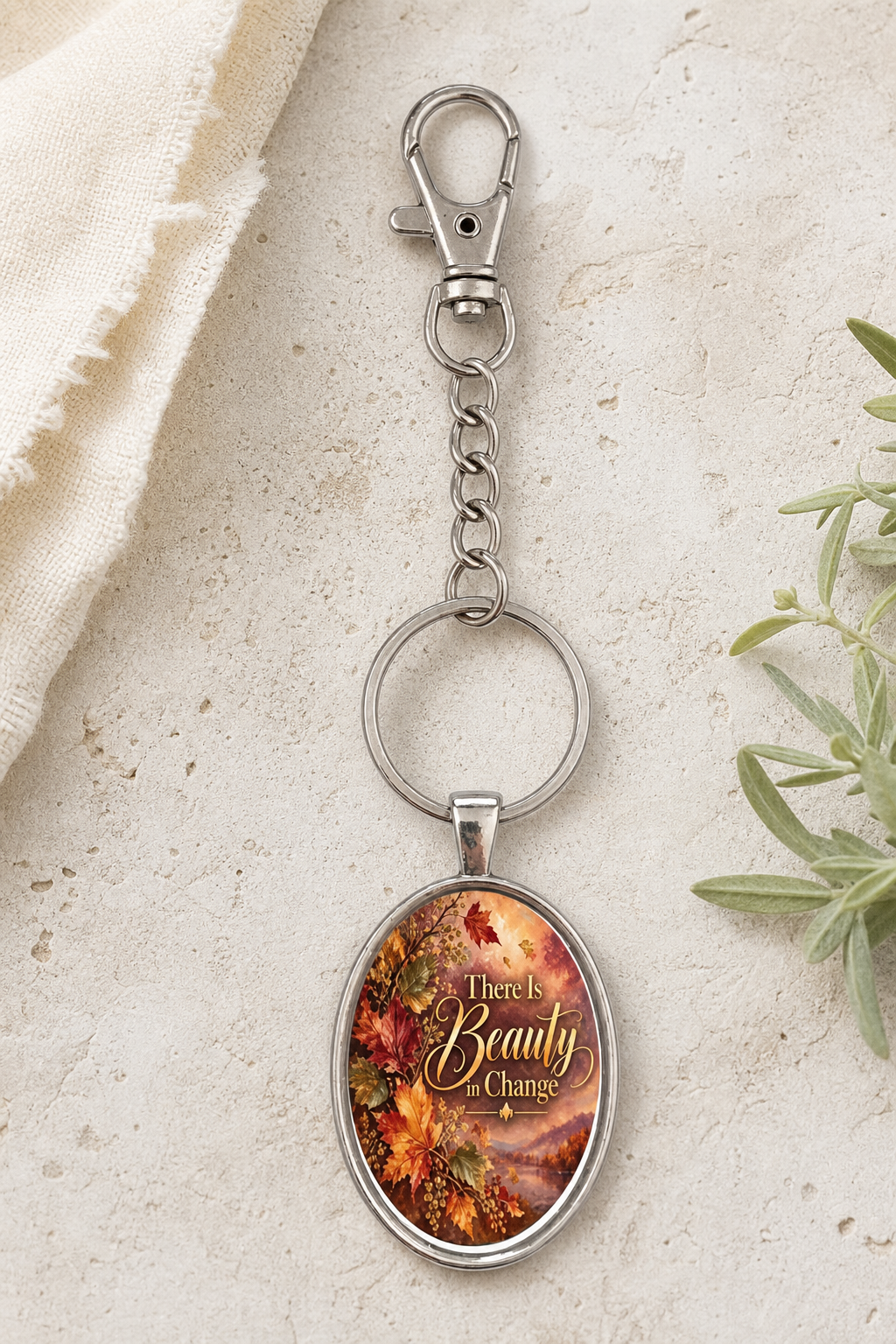 There's Beauty in Change Oval Keychain,Studio7Fashion
