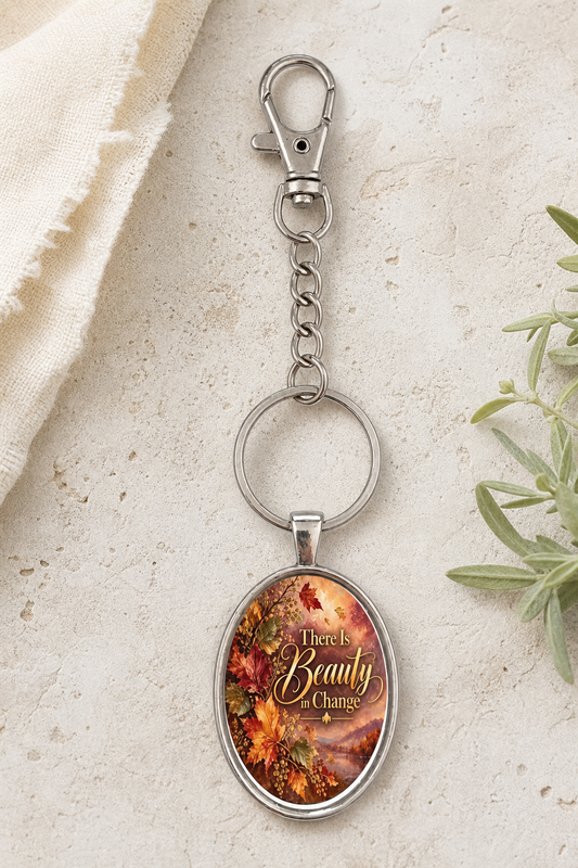 There's Beauty in Change Oval Keychain,Studio7Fashion