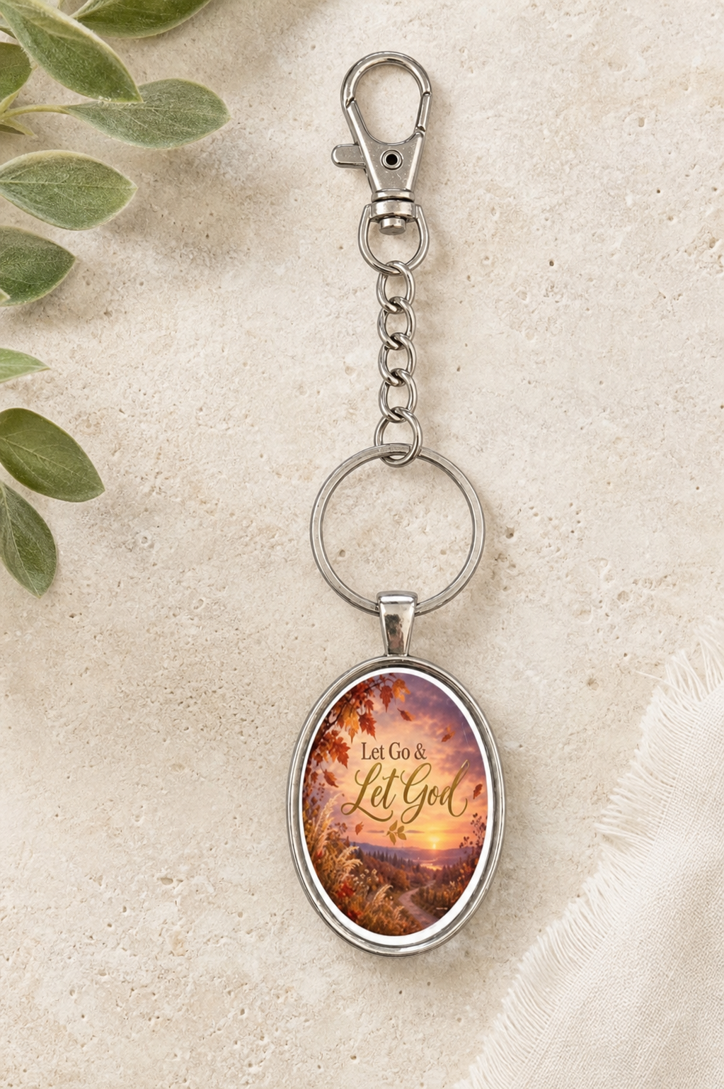Let Go & Let God Oval Faith Keychain,Studio7Fashion