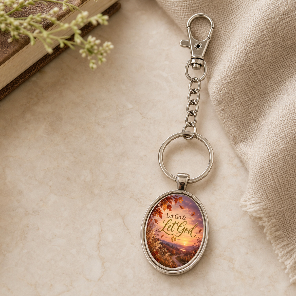 Let Go & Let God Oval Faith Keychain,Studio7Fashion