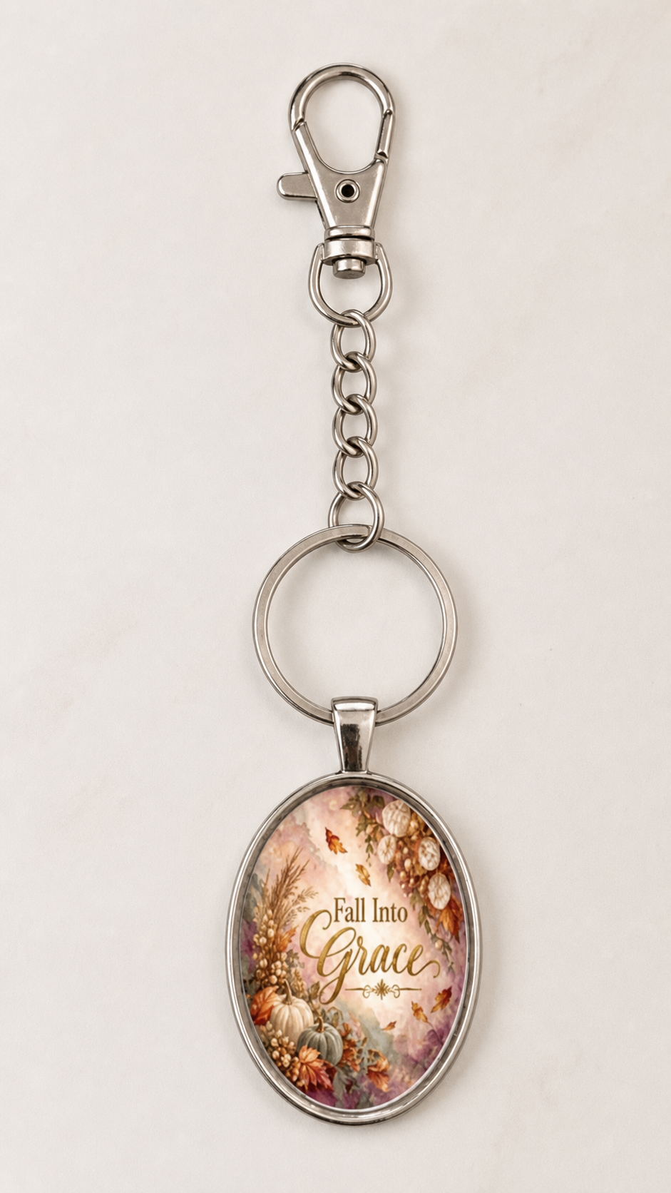 keychain, floral keychain, fall keychain, autumn accessory, faith inspired, grace, inspirational gift, oval keychain, pumpkin, silver-tone, gift,Studio7Fashion