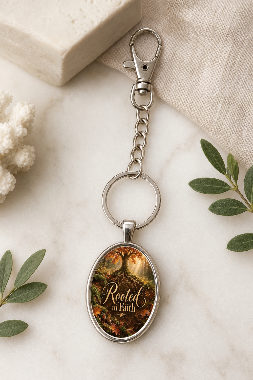 Rooted in Faith Oval Keychain,Studio7Fashion