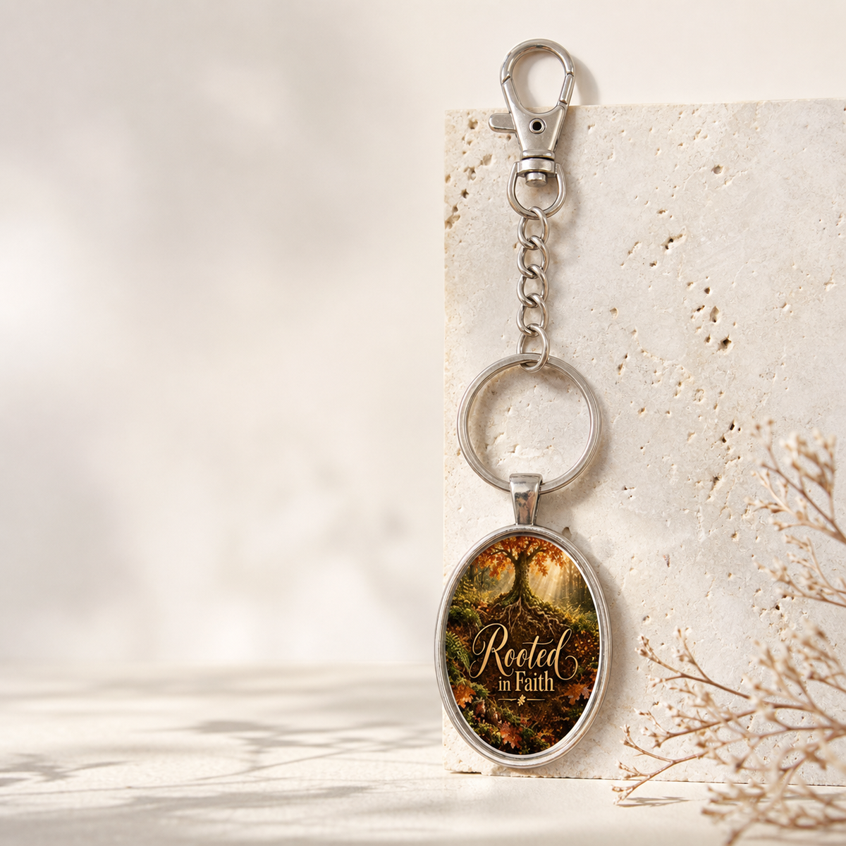 Rooted in Faith Oval Keychain,Studio7Fashion