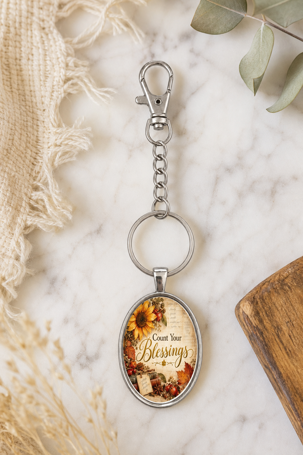 Count Your Blessings Oval Keychain,Studio7Fashion