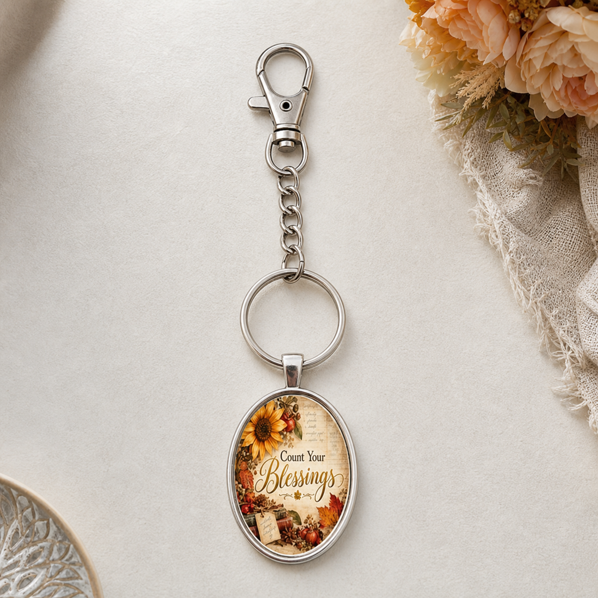 Count Your Blessings Oval Keychain,Studio7Fashion
